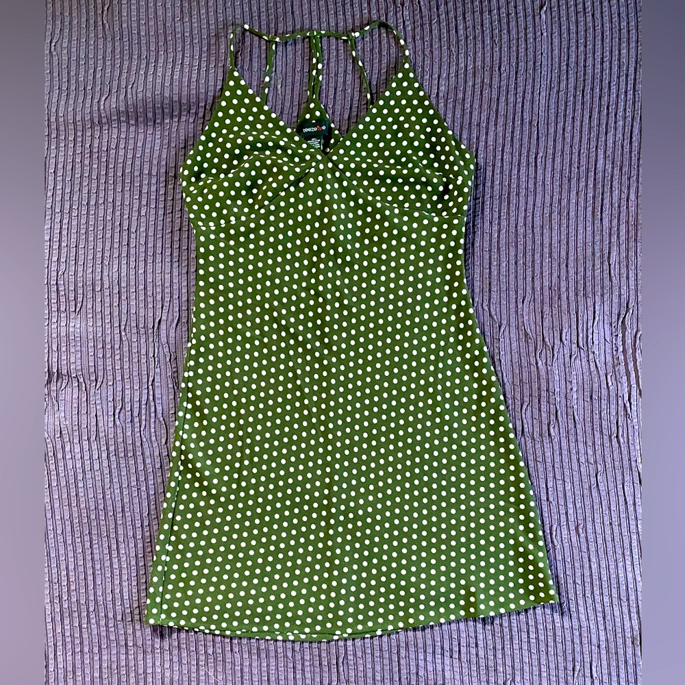 Forest Green Dress with White Polka-dots. Size Medium